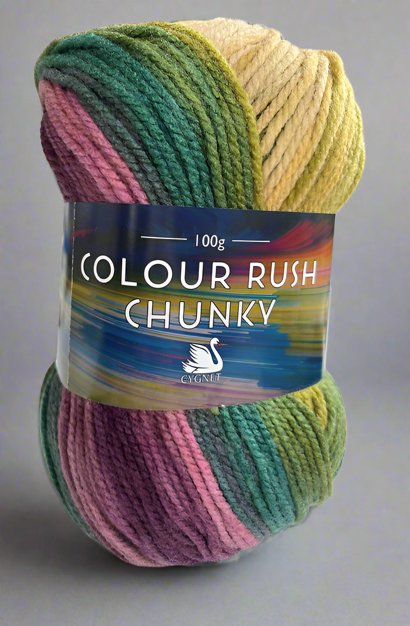 Cygnet Yarn COLOUR RUSH CHUNKY Knitting Multicolour 5X100g Balls 309 Cut Grass