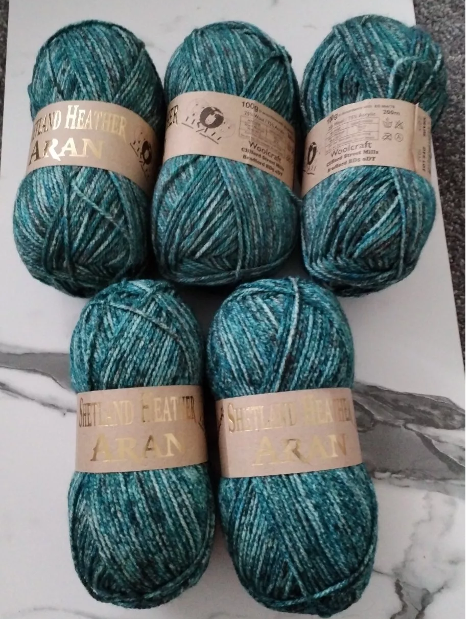 Woolcraft Shetland Heather Aran Knitting Crochet Yarn Wool - 5x100g Balls - Z015