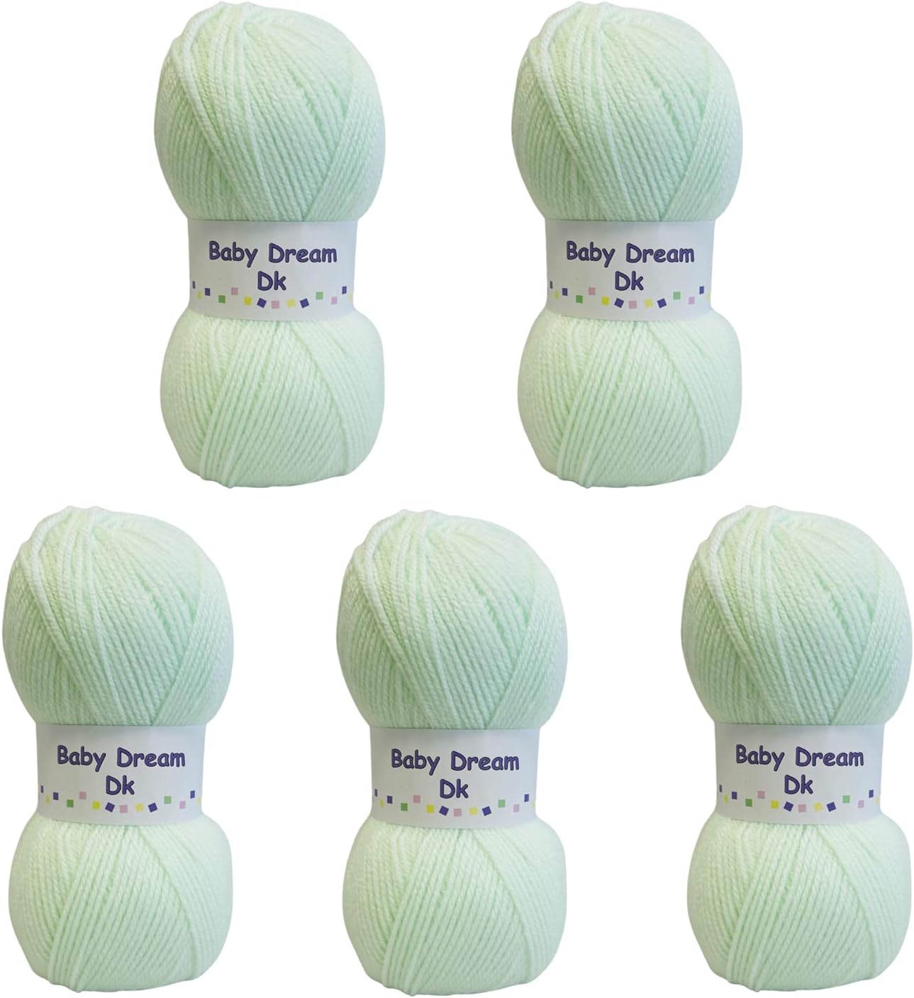 WoolCraft Baby Dream DK Knitting & Crochet Yarn, Beautifully Soft Baby Yarn Available in 9 Pastel Shades, 100% Acrylic, 300 Metres, 100g Balls, Pack of 5, Mint