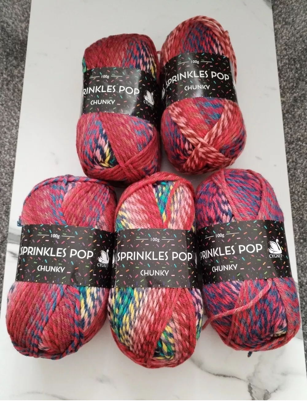 Cygnet Sprinkles Pop Chunky Knitting Crochet Yarn Wool - 5x100g Balls - 645 Red Velvet