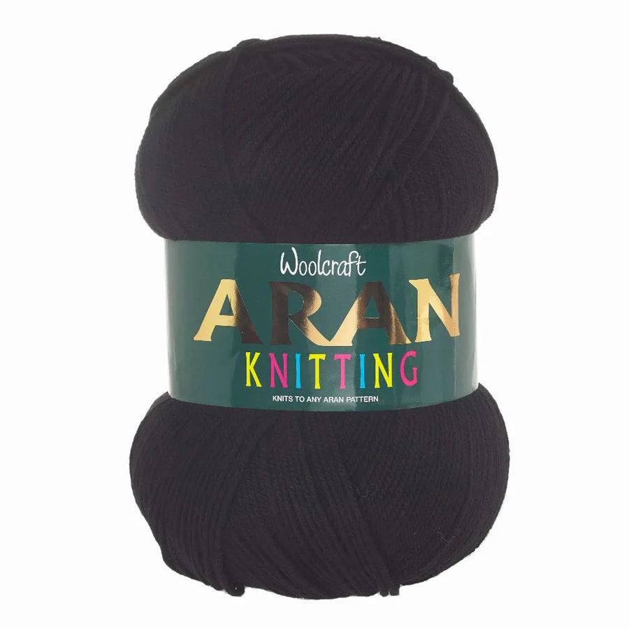 Woodcraft Aran Knitting Crochet yarn 400g 100% Acrylic Black