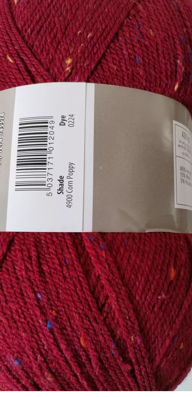 Woolly Aran New Cygnet 80% Acrylic / 15% Wool / 5% Viscose 4900 Corn Poppy 400 G