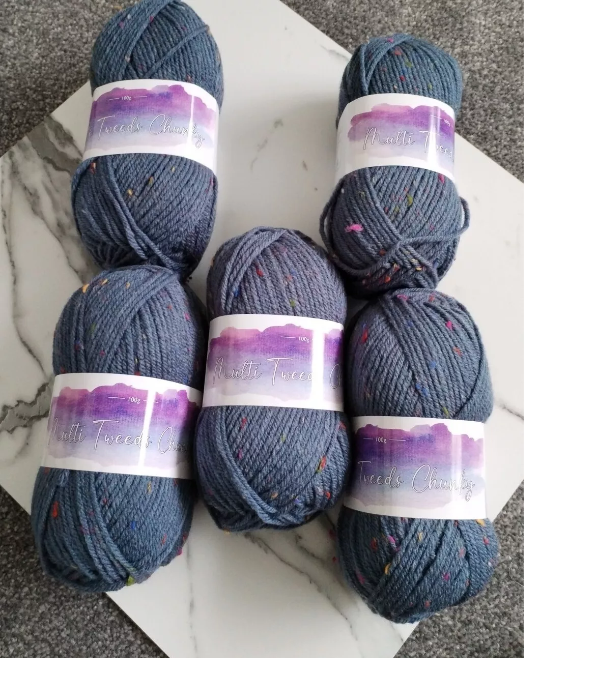 Cygnet Multi Tweed Chunky Knitting Crochet Yarn Wool - 5x100g Balls 1360 Blueberry