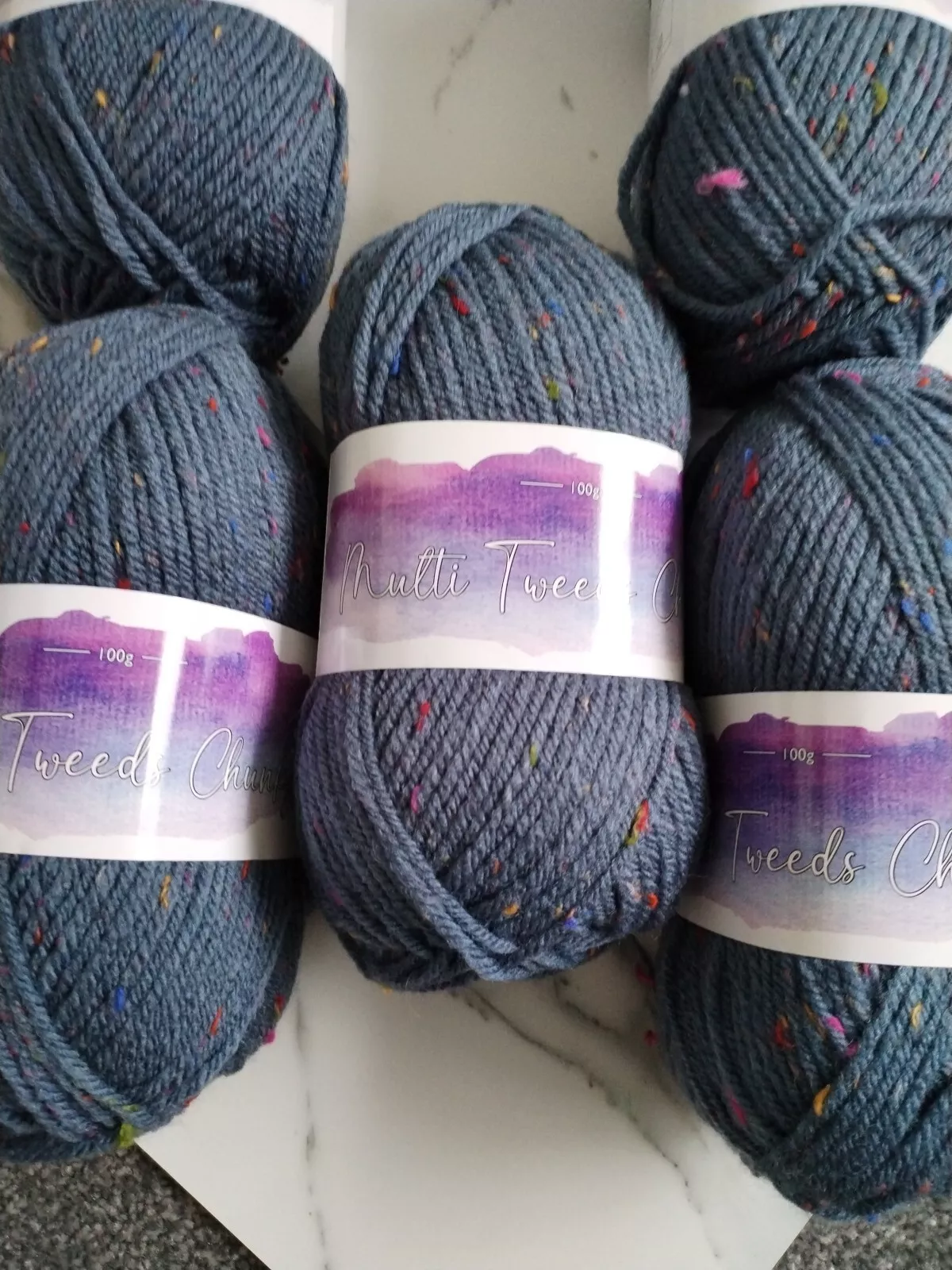 Cygnet Multi Tweed Chunky Knitting Crochet Yarn Wool - 5x100g Balls 1360 Blueberry