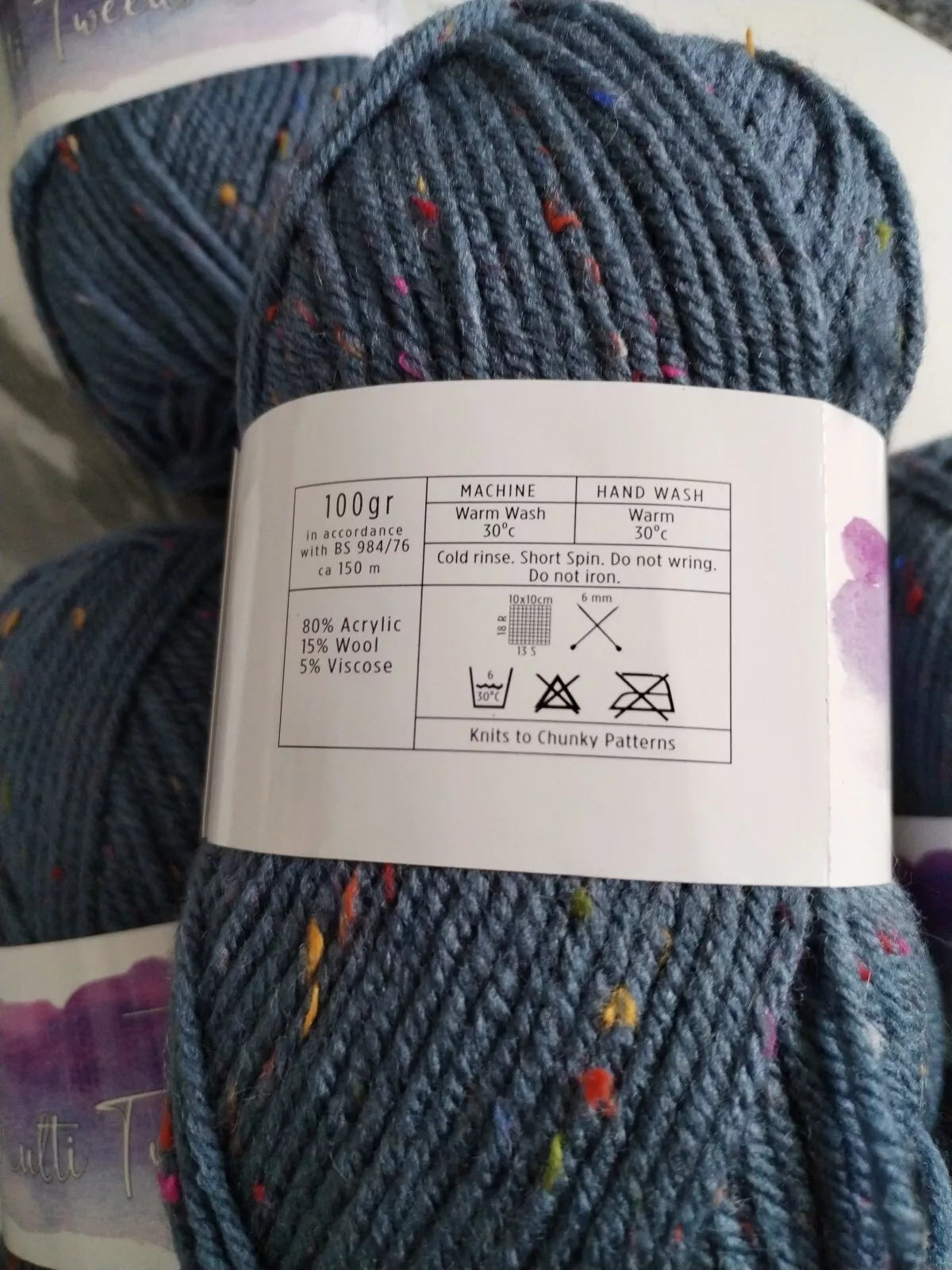 Cygnet Multi Tweed Chunky Knitting Crochet Yarn Wool - 5x100g Balls 1360 Blueberry