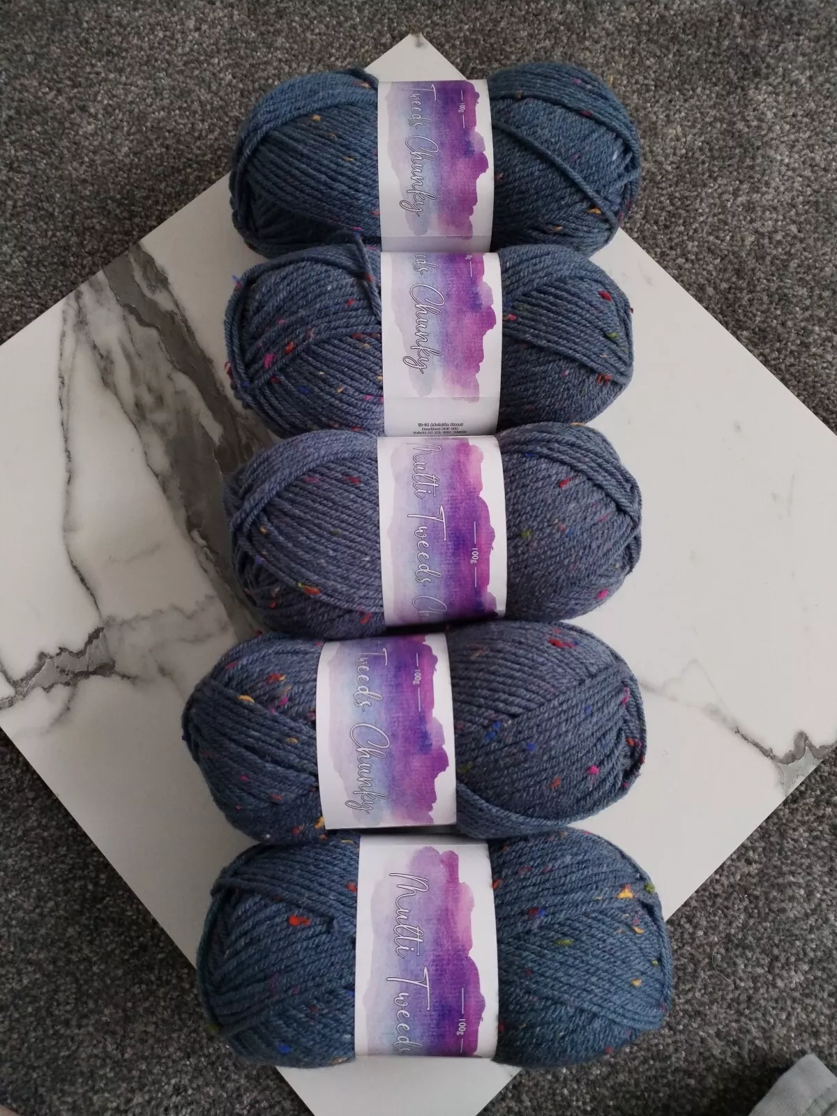 Cygnet Multi Tweed Chunky Knitting Crochet Yarn Wool - 5x100g Balls 1360 Blueberry