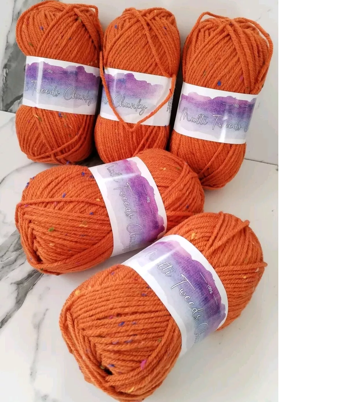 Cygnet Multi Tweed Chunky Knitting Crochet Yarn Wool -5x100g Balls1 390 Gingerbread