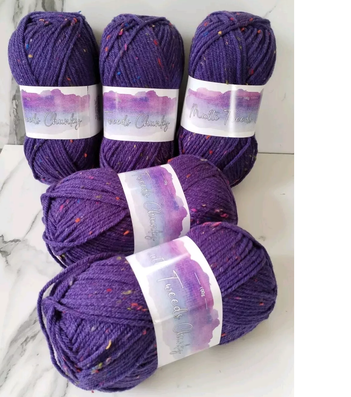 Cygnet Multi Tweed Chunky Knitting Crochet Yarn Wool - 5x100g Balls - 1380 Iris