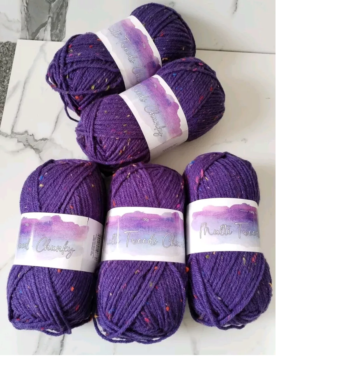 Cygnet Multi Tweed Chunky Knitting Crochet Yarn Wool - 5x100g Balls - 1380 Iris