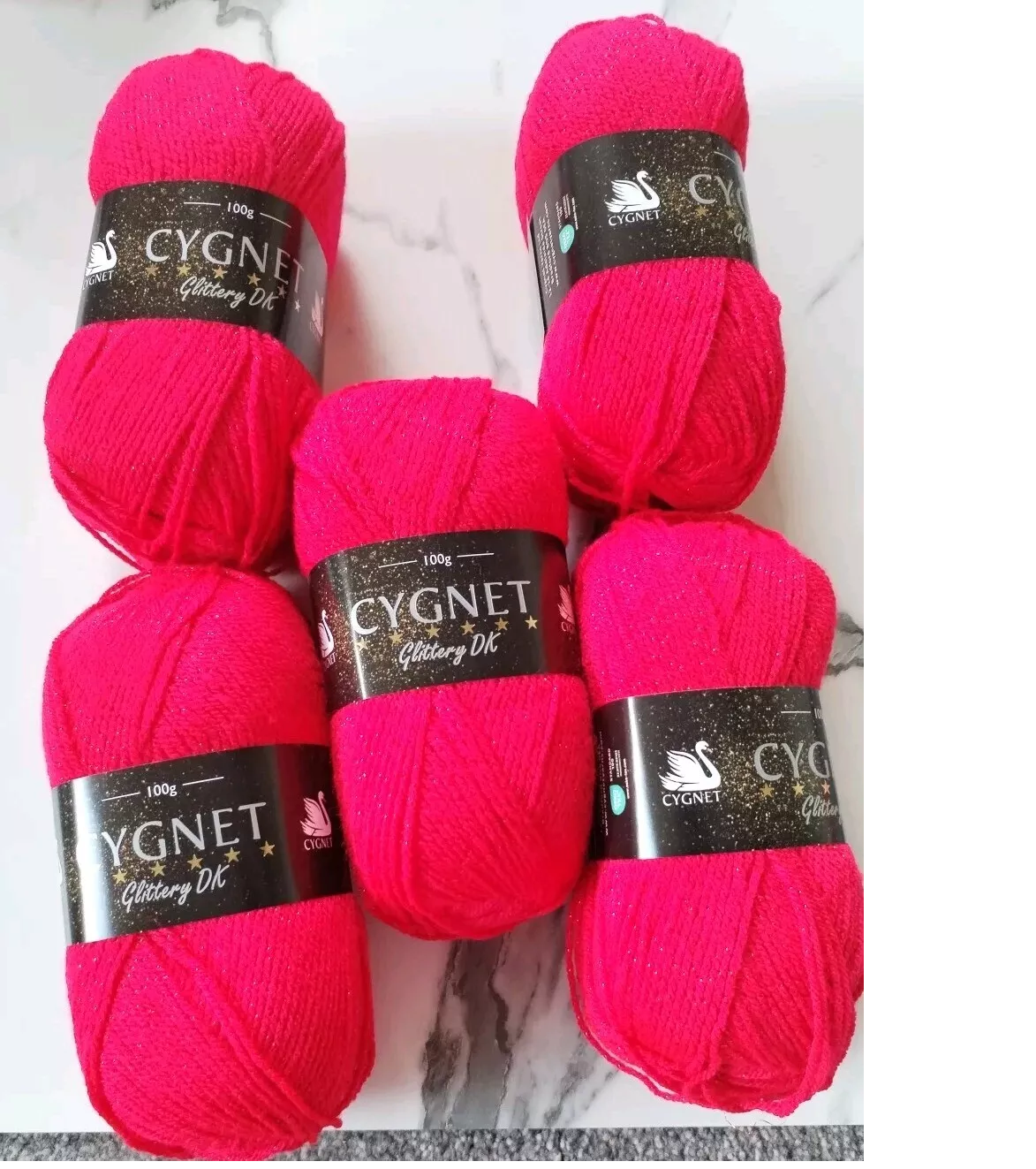Cygnet Glittery DK Double Knitting Acrylic Yarn 100g X 5 Balls 120 Red Berry