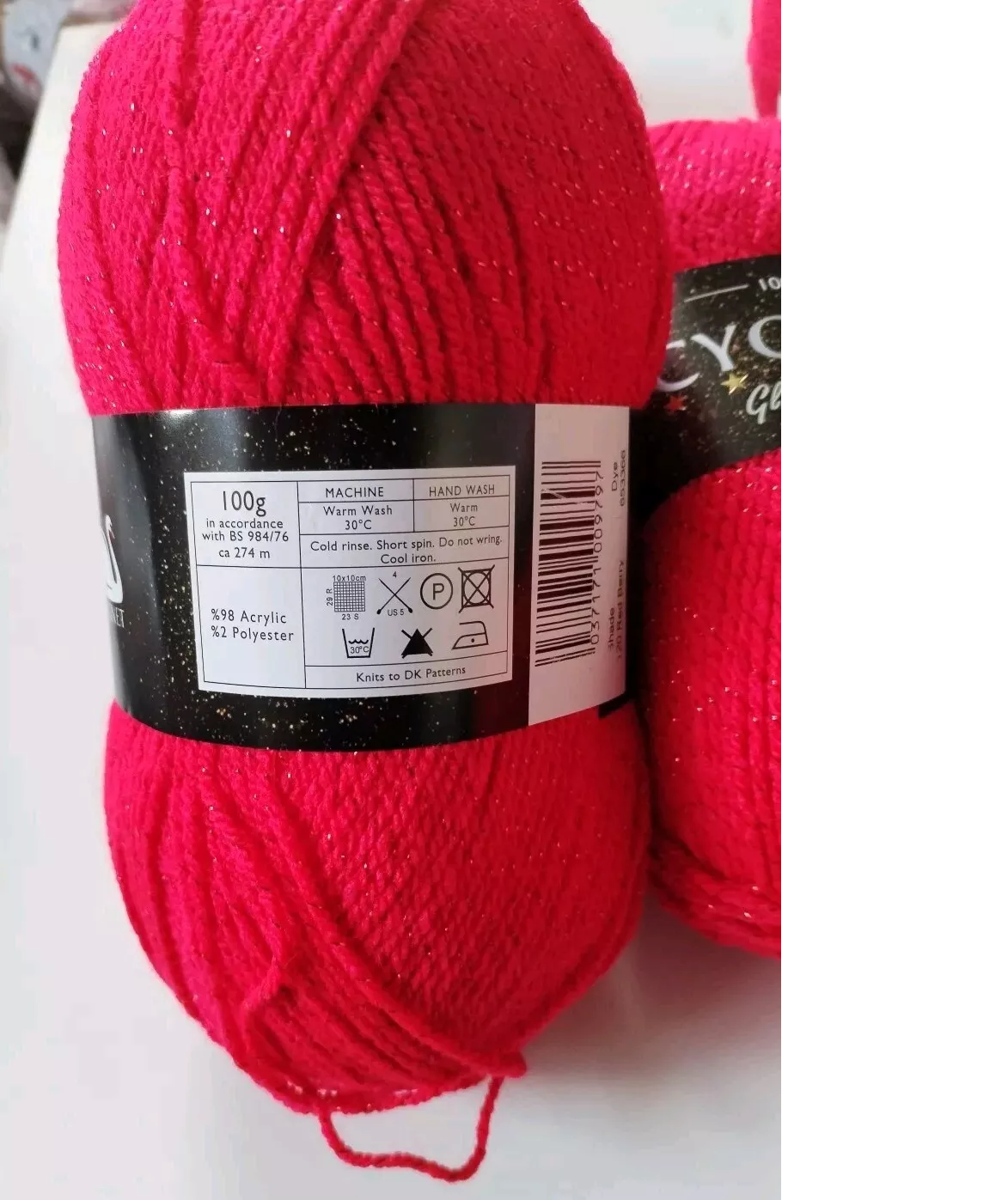 Cygnet Glittery DK Double Knitting Acrylic Yarn 100g X 5 Balls 120 Red Berry