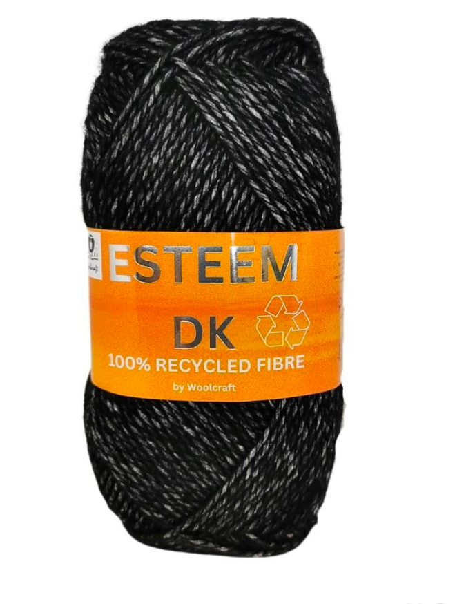 Woolcraft Esteem DK Knitting Crochet Yarn- 5 Balls x 100g 50% Recycled Acrylic, 30% Recycled Cotton, 20% Recycled Polyester shade Black