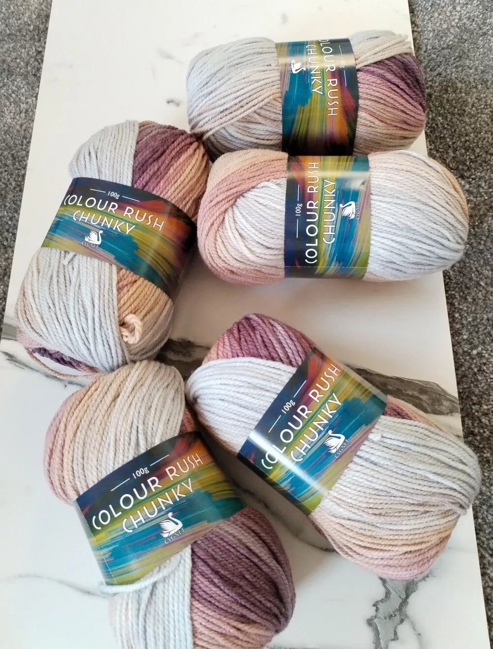 Cygnet Yarn COLOUR RUSH CHUNKY 100% Acrylic Knitting Wool Multicolour 5 Balls x 100g shade 310 April Showers