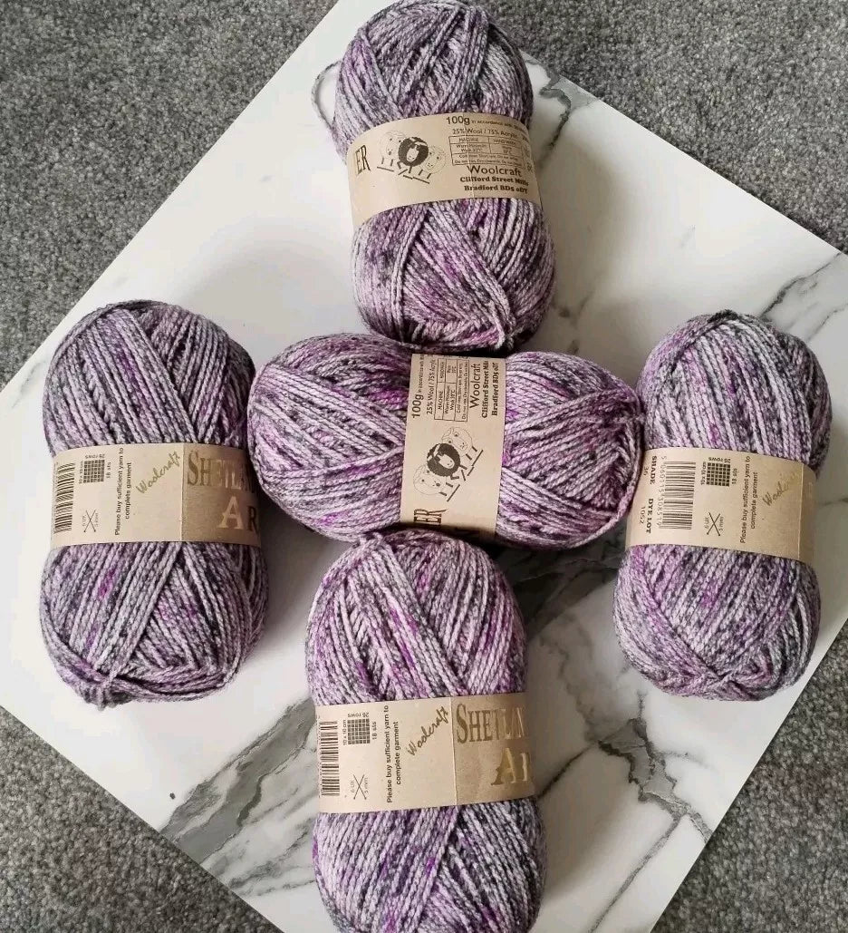 Woolcraft Shetland Heather Aran Knitting Crochet Yarn Wool - 5x100g Balls shade 36