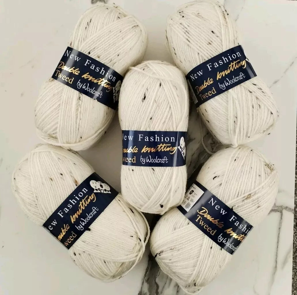 Woolcraft New Fashion DK TWEED Knitting Yarn / 5 Balls X 100g Double Knitting Wool Shade Starling (1015)