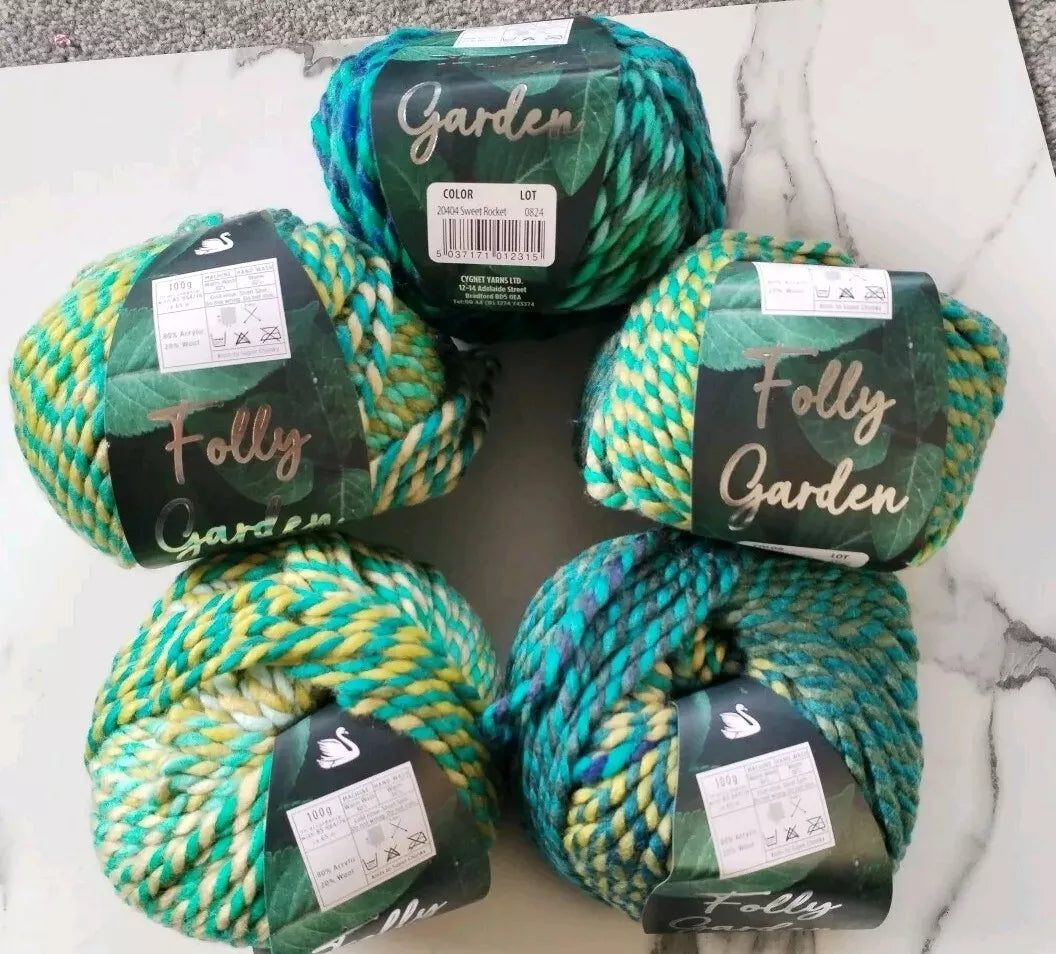 Cygnet Super Chunky Folly Garden 5 Balls X 100Gram 20% Wool 80% Sweet Rocket (20404)
