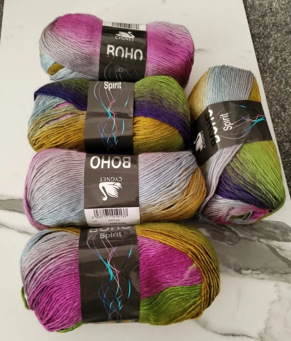 Cygnet Boho Spirit Knitting Crochet Yarn Wool - 5x100g Balls - 6555 Soleil