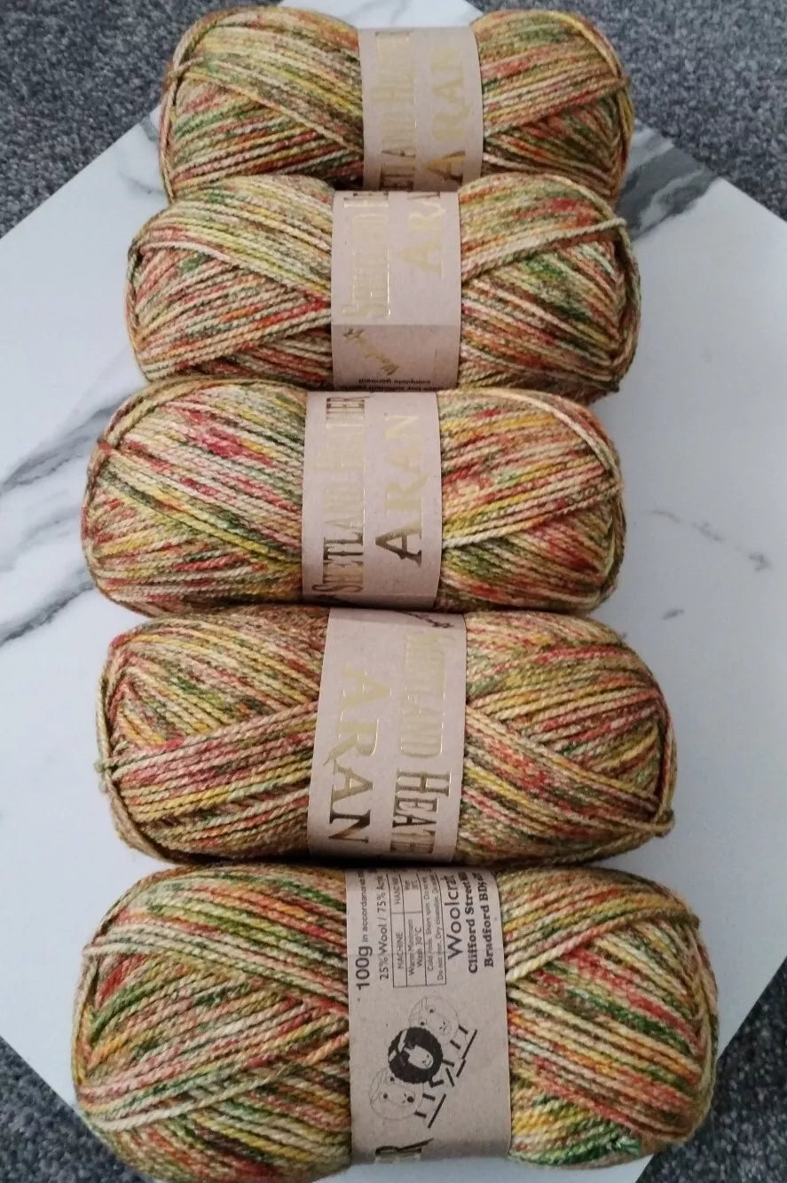 Woolcraft Shetland Heather Aran Knitting Crochet Yarn Wool - 5x100g Balls - Z014