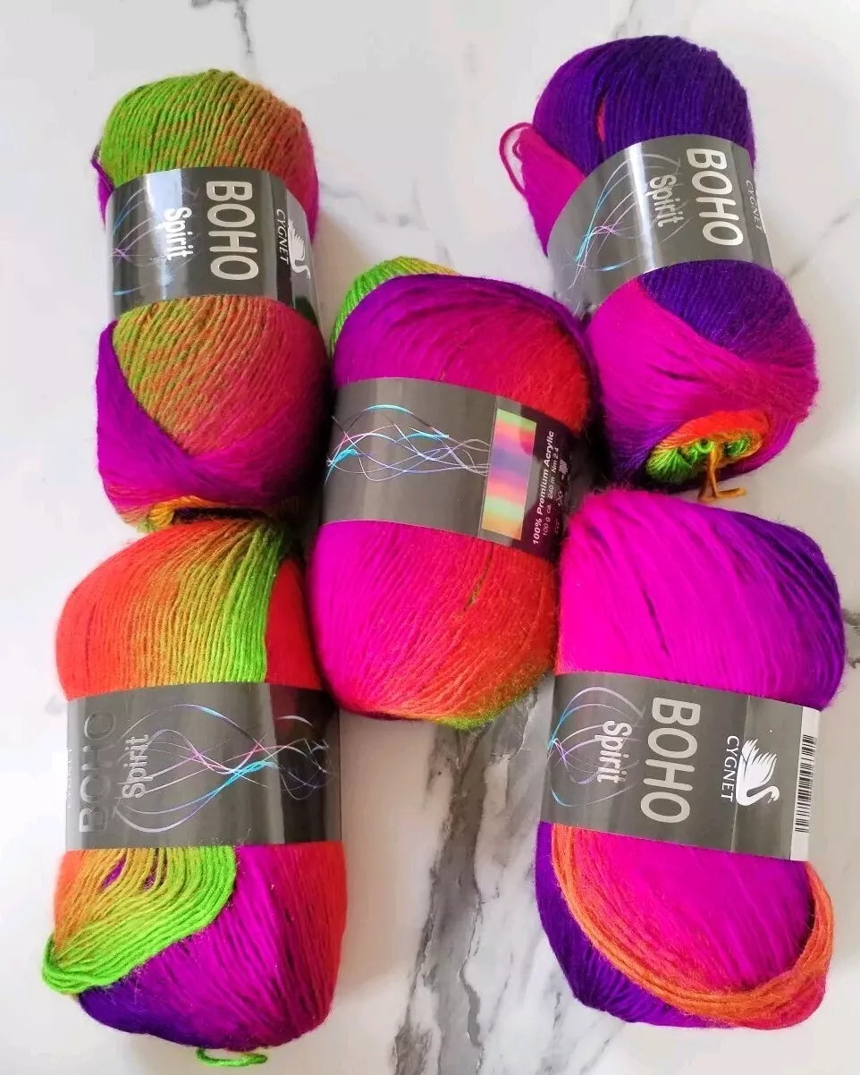 Cygnet Boho Spirit Knitting Crochet Yarn Wool - 5x100g Balls - 6492 Zest