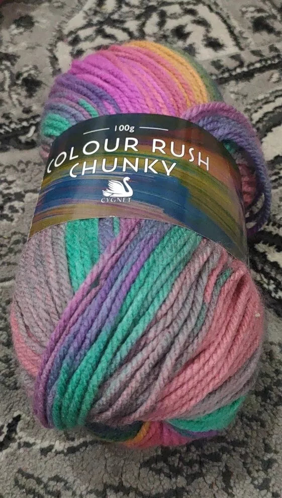 Cygnet Yarn COLOUR RUSH CHUNKY 100% Acrylic Knitting Wool Multicolour 5 Balls x 100g 321 Razzleberry