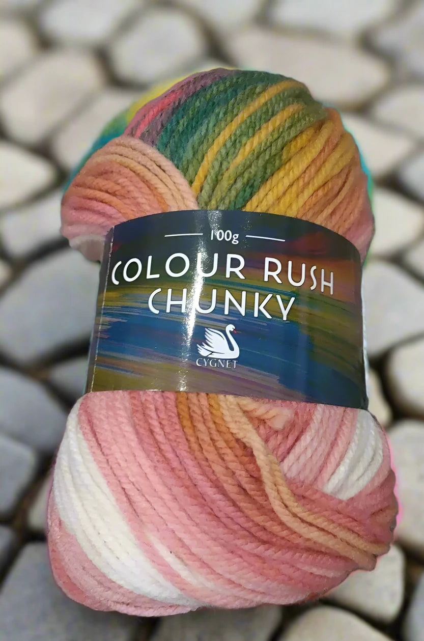 Cygnet Yarn COLOUR RUSH CHUNKY 100% Acrylic Knitting Wool Multicolour 5 Balls x 100g shade 387 Rosebud