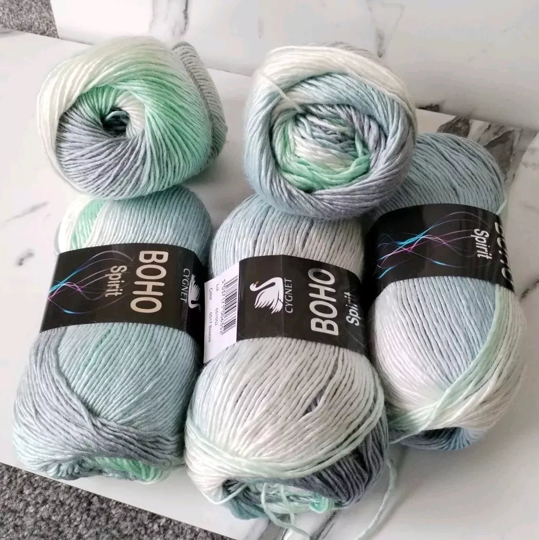 Cygnet Boho Spirit Knitting Crochet Yarn Wool - 5x100g Balls - 6517 Breeze