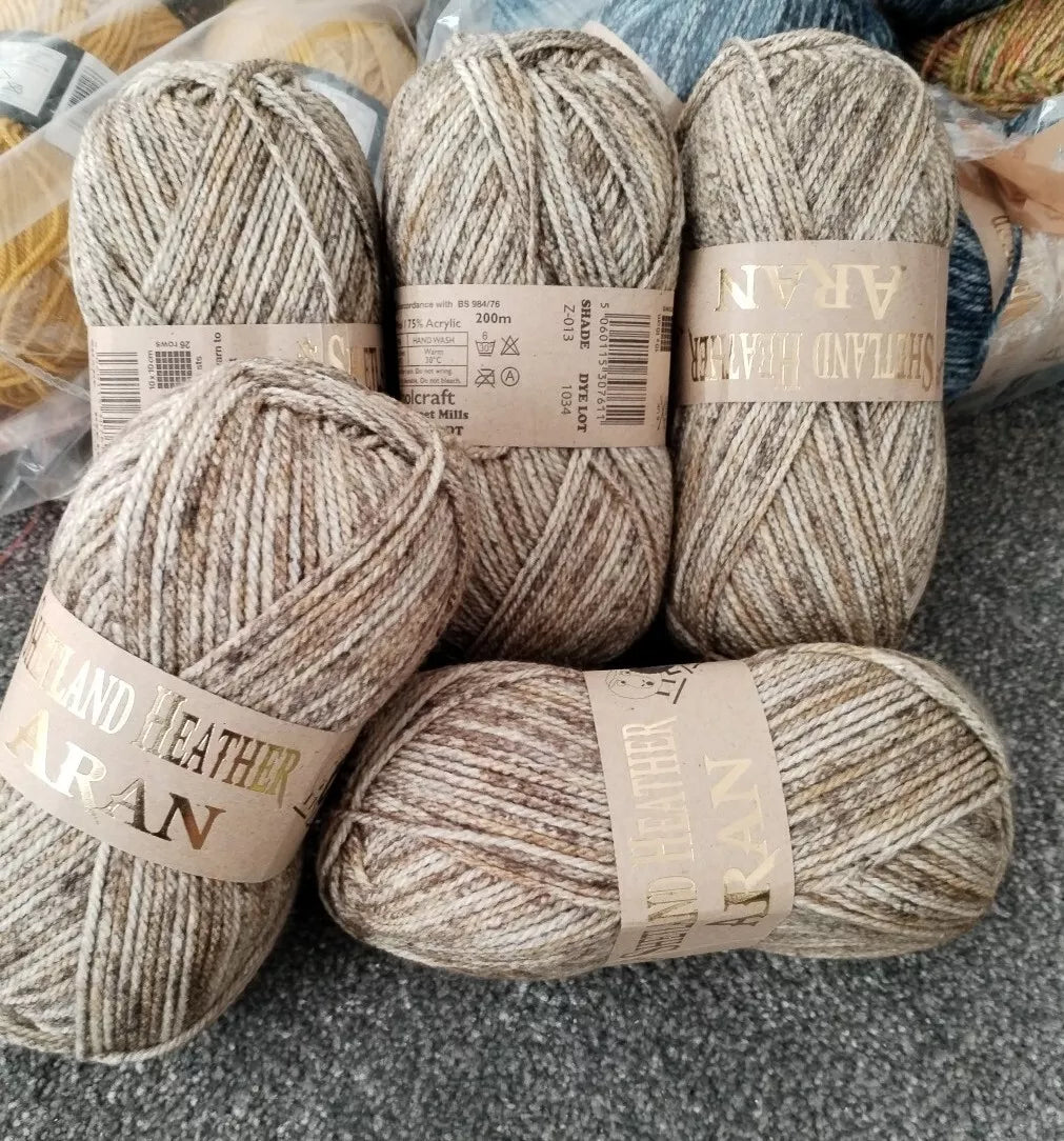 Woolcraft Shetland Heather Aran Knitting Crochet Yarn Wool - 5x100g Balls - 013