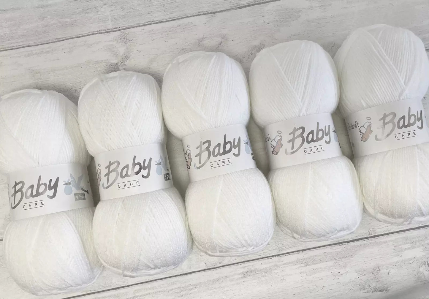 5 x 100g Baby Wool, Babycare 4 Ply Quality Acrylic Knitting Yarn PACKS OF FIVE White