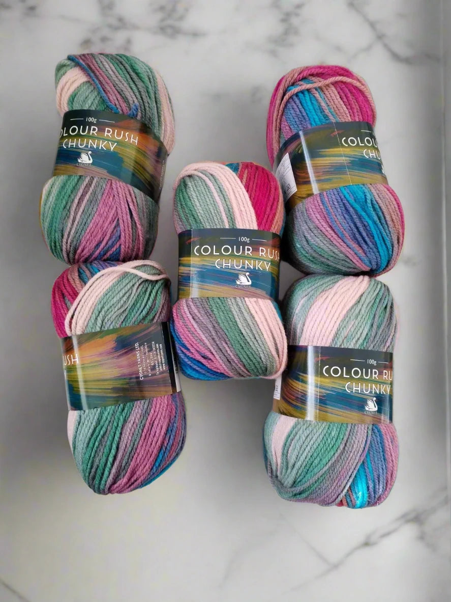 Cygnet Yarn COLOUR RUSH CHUNKY 100% Acrylic Knitting Wool Multicolour 5Balls x100g shade 354 Dutch Tulip