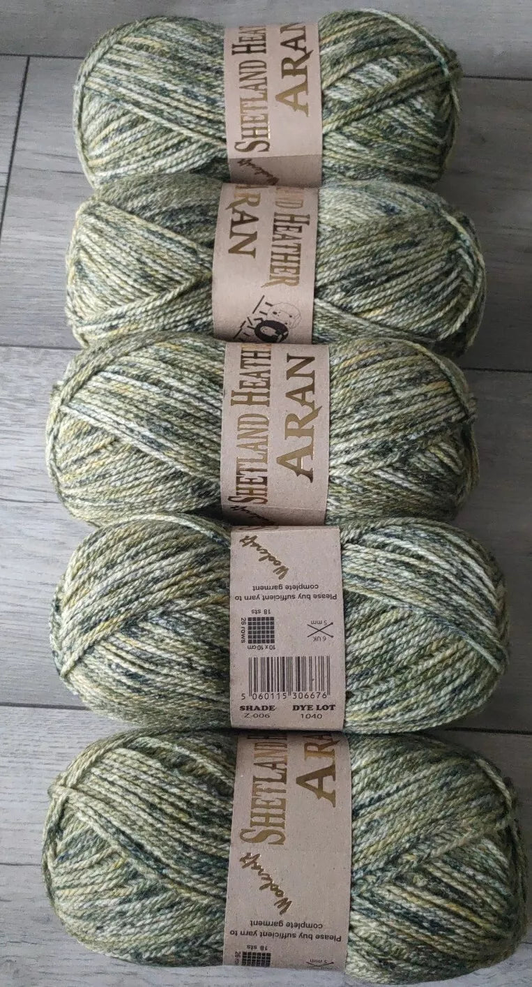 Woolcraft Shetland Heather Aran Knitting Crochet Yarn Wool - 5x100g Balls - 06