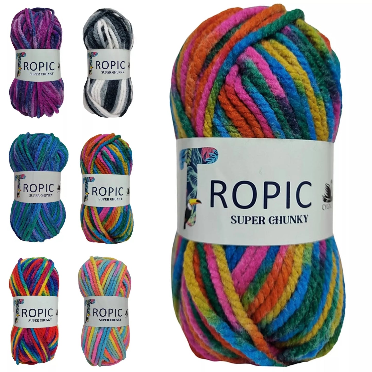 Cygnet Yarns TROPIC - SUPER CHUNKY - 100% Acrylic Wool 5 Balls x 100g - Multicoloured shade Peacock 507