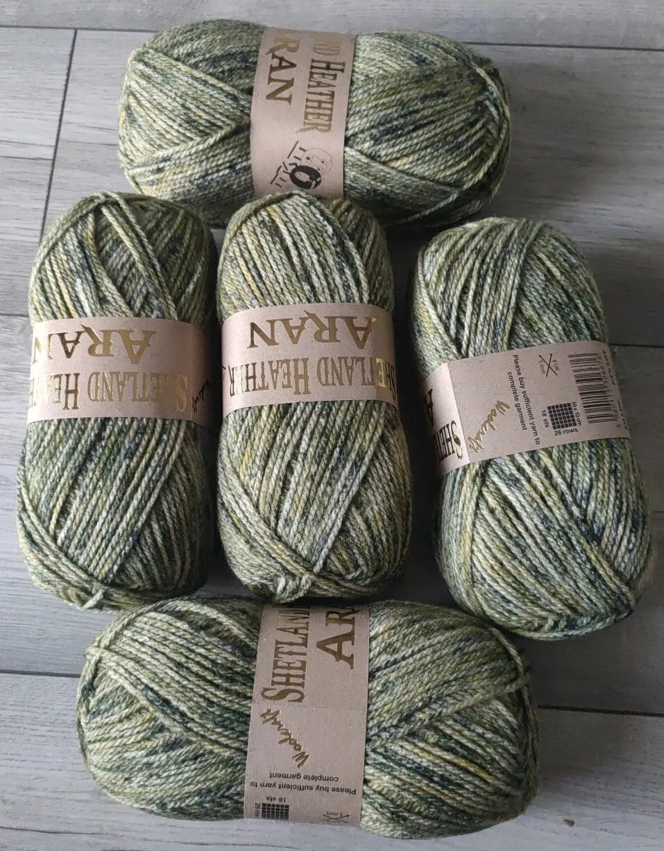 Woolcraft Shetland Heather Aran Knitting Crochet Yarn Wool - 5x100g Balls - 06