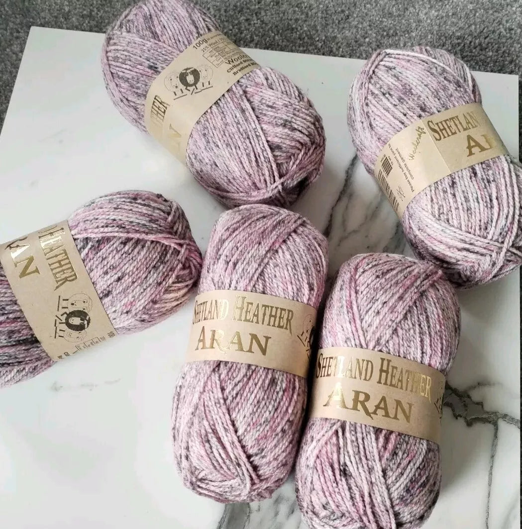 Woolcraft Shetland Heather Aran Knitting Crochet Yarn Wool - 5x100g Balls - 32