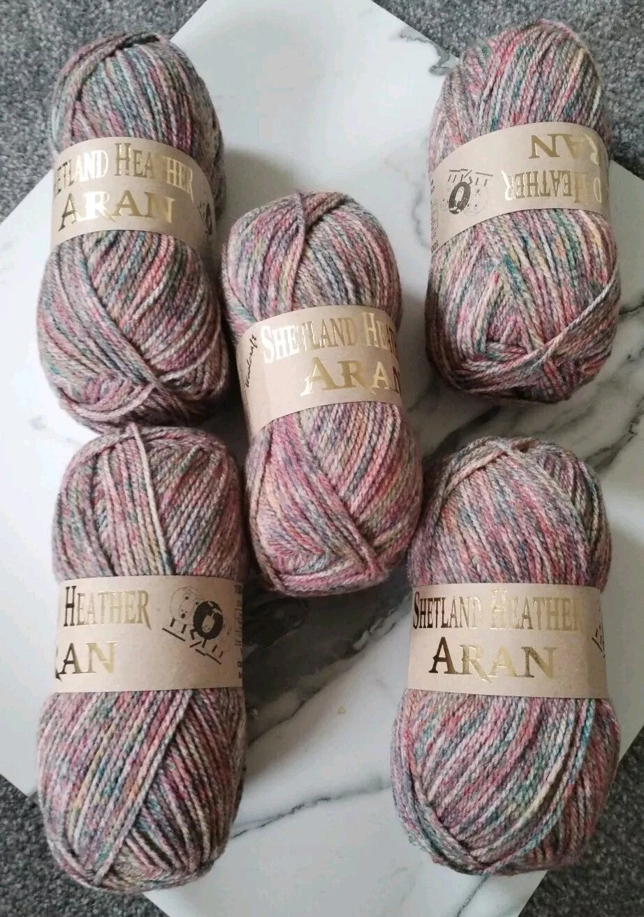 Woolcraft Shetland Heather Aran Knitting Crochet Yarn Wool - 5x100g Balls - 04