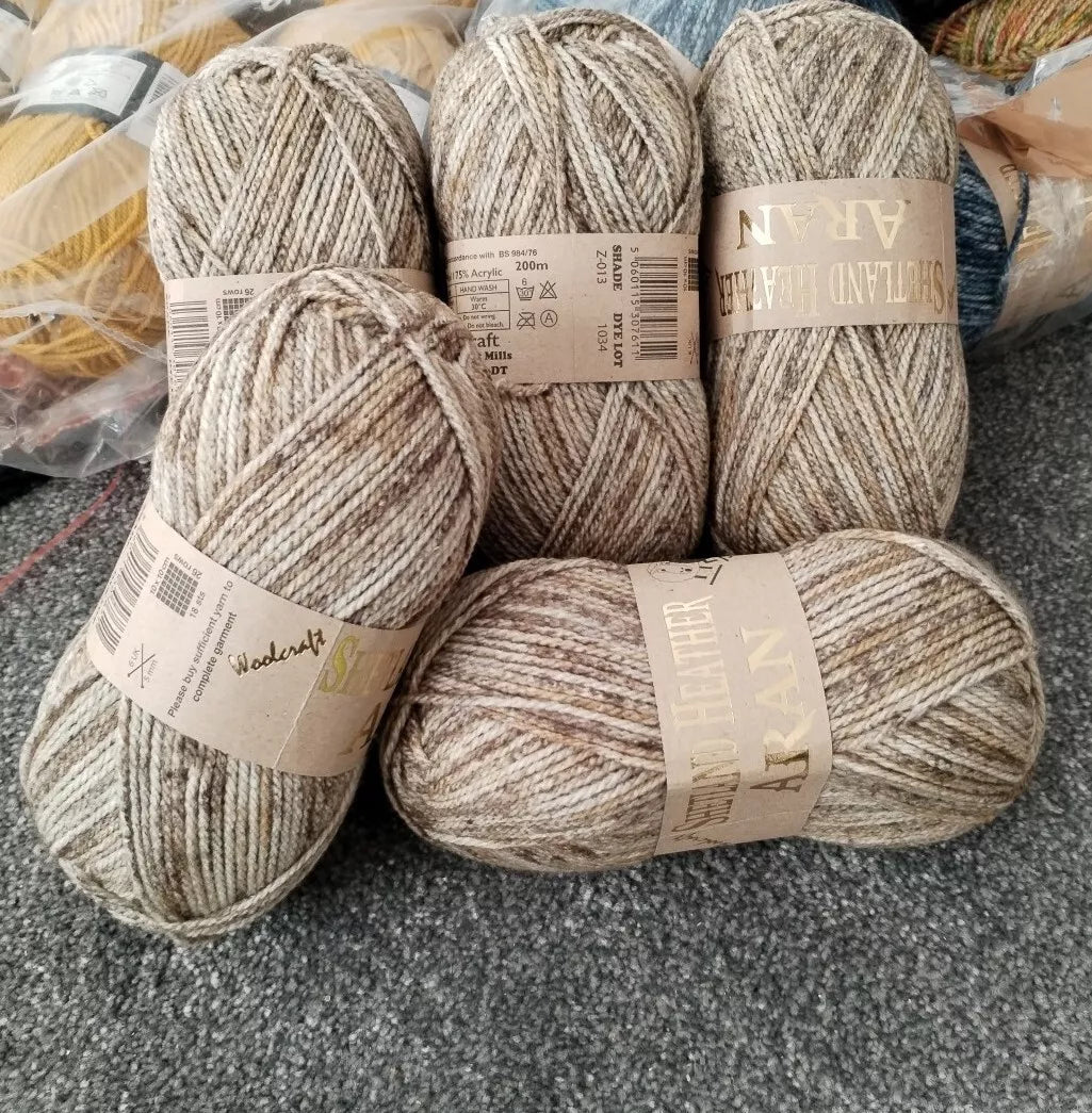 Woolcraft Shetland Heather Aran Knitting Crochet Yarn Wool - 5x100g Balls - 013