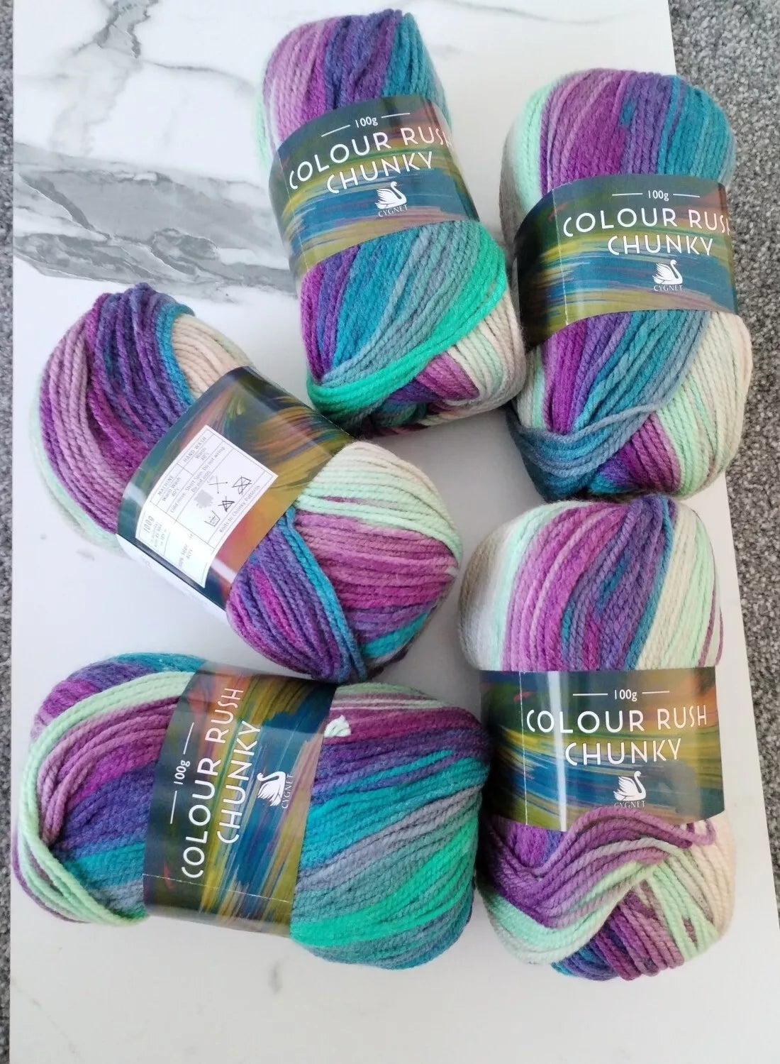 Cygnet Yarn COLOUR RUSH CHUNKY 100% Acrylic Knitting Wool Multicolour 5 Ballsx 100g Shade 365 Frosticle