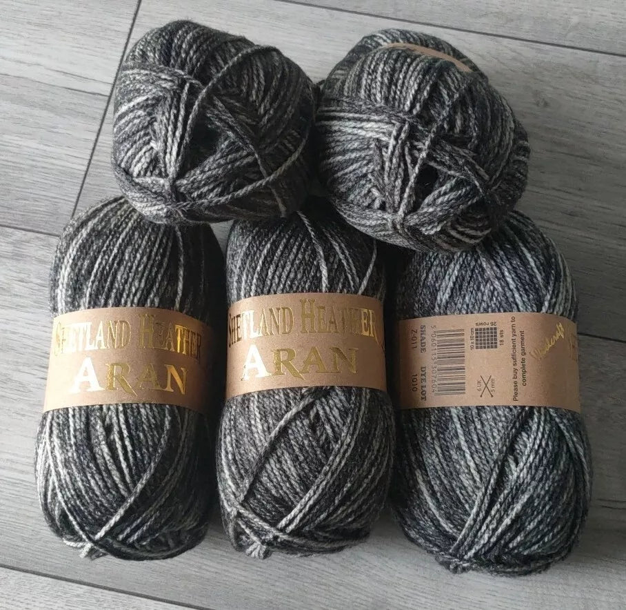 Woolcraft Shetland Heather Aran Knitting Crochet Yarn Wool - 5x100g Balls - Z011
