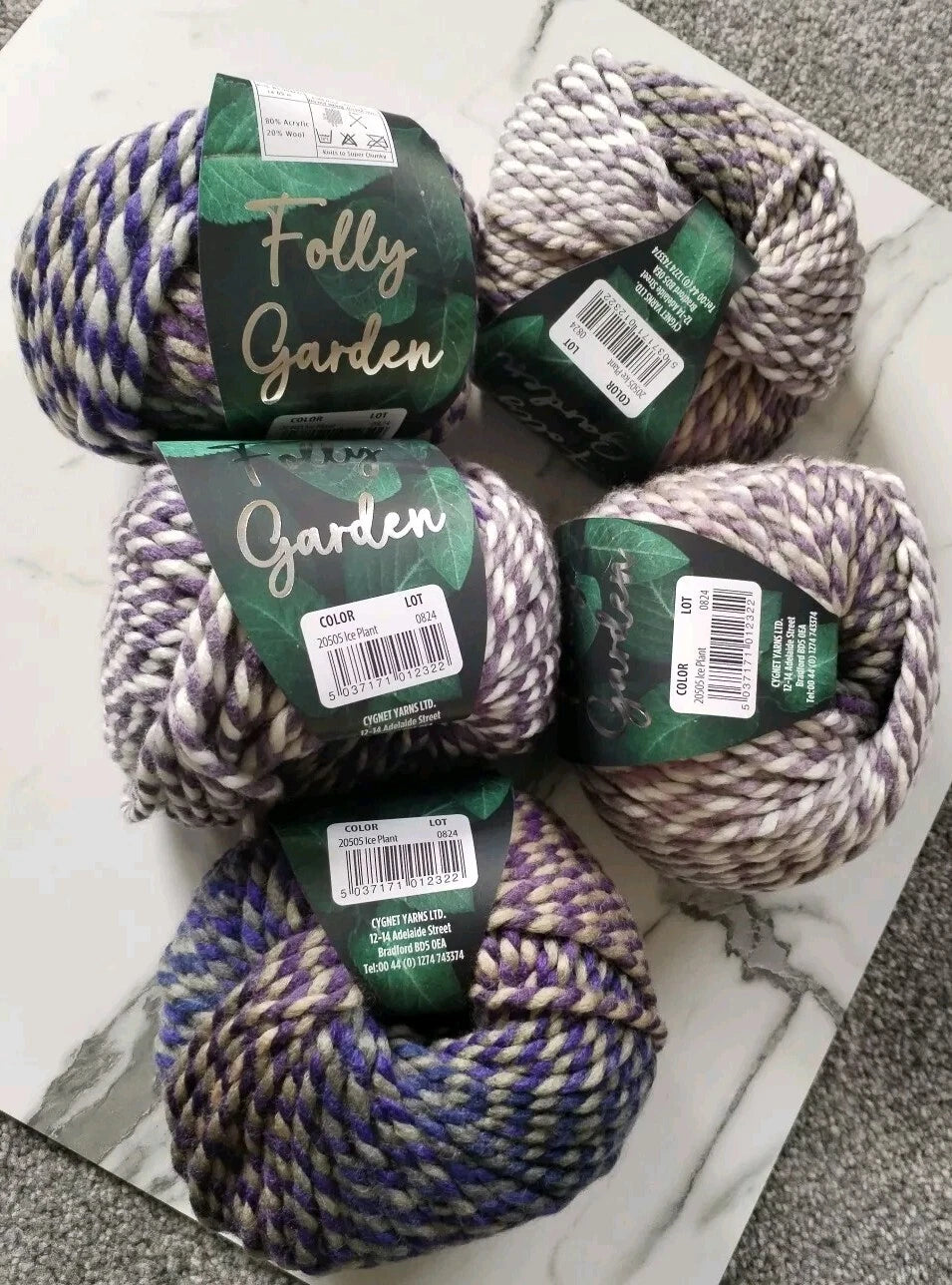 Cygnet Super Chunky Folly Garden 5 Balls X 100Gram 20% Wool 80% Ice Plant (20505)