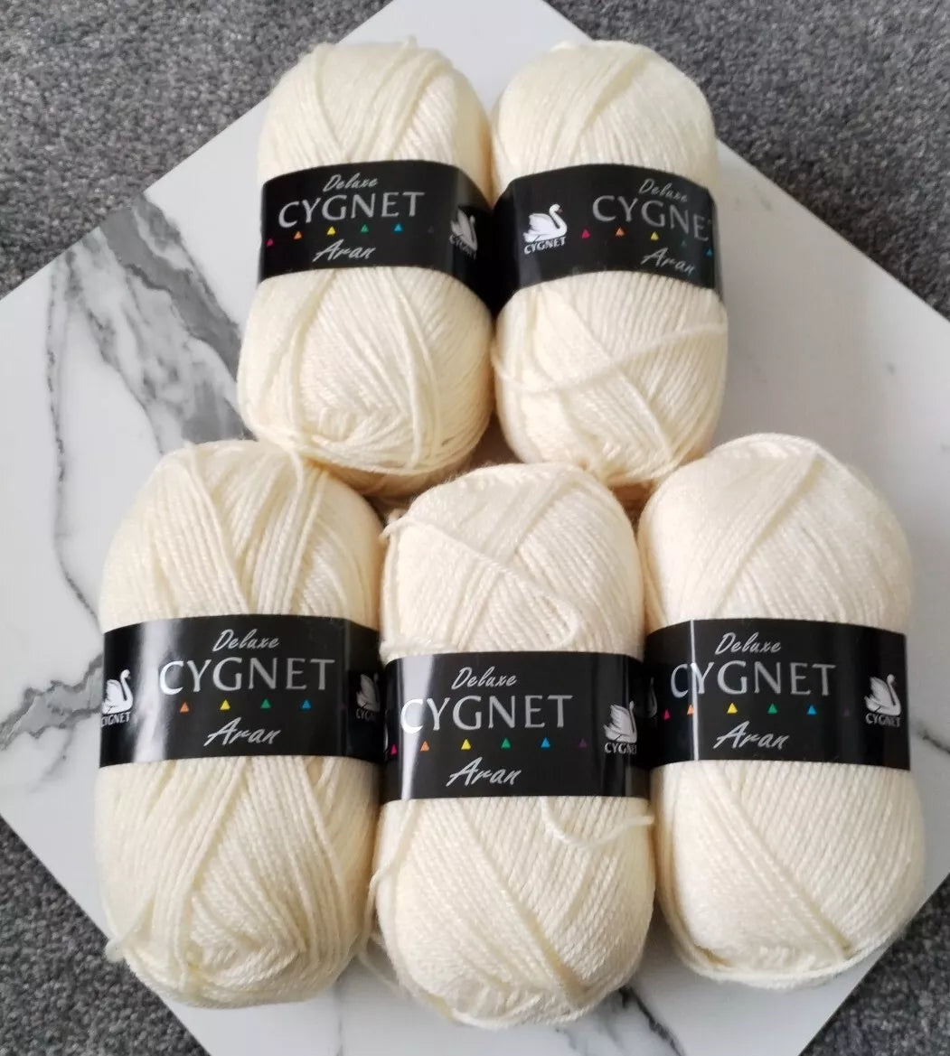 Cygnet Aran Knitting Crochet yarn 5 Balls x 100 gram Cream 288