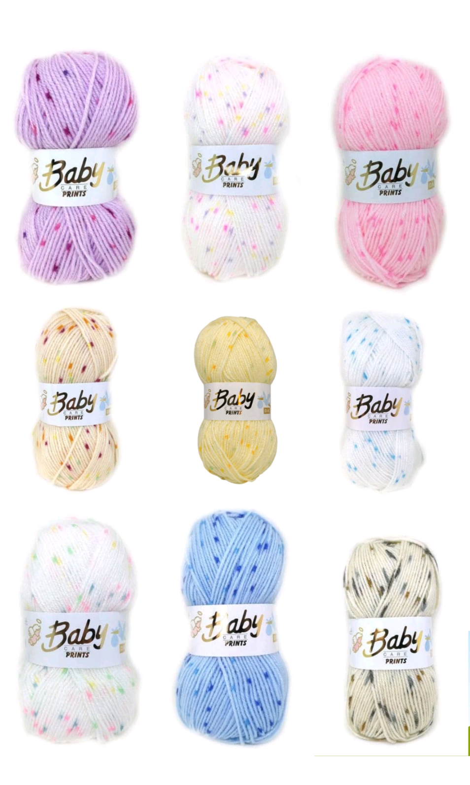 Woolcraft Baby Care spot print DK Knitting Crochet Yarn 5 Balls x 100 gram