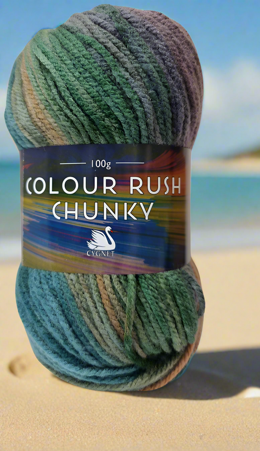 Cygnet Yarn COLOUR RUSH CHUNKY 100% Acrylic Knitting Wool Multicolour 5 Balls x100g Shade 398 Mossy Meadow