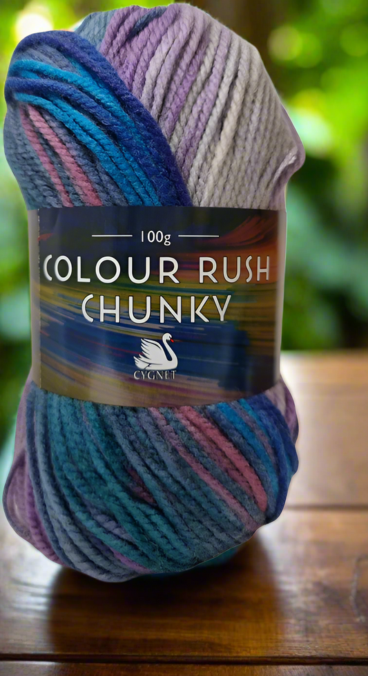 Cygnet Yarn COLOUR RUSH CHUNKY 100% Acrylic Knitting Wool Multicolour 5 Balls x 100g 376 Rocket Fuel