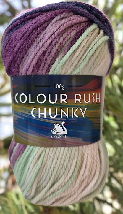 Cygnet Yarn COLOUR RUSH CHUNKY 100% Acrylic Knitting Wool Multicolour 5 Ballsx 100g Shade 365 Frosticle