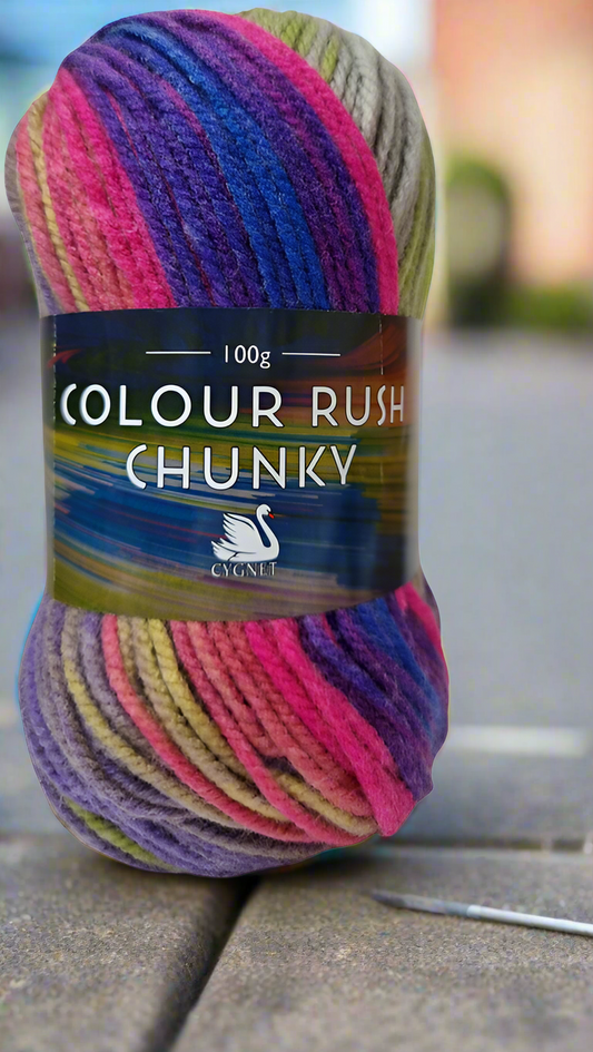 Cygnet Yarn COLOUR RUSH CHUNKY 100% Acrylic Knitting Wool Multicolour 5Ballsx 100g shade 343 Thunderstorm
