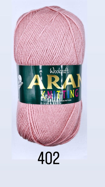 Woodcraft Aran Knitting Crochet yarn 400g 100% Acrylic Dusky Pink