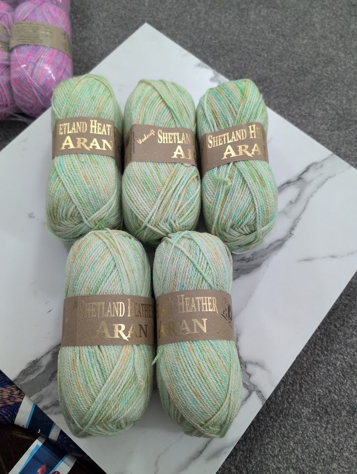 Woolcraft Shetland Heather Aran Knitting Crochet Yarn Wool - 5x100g Balls - 22 Spring
