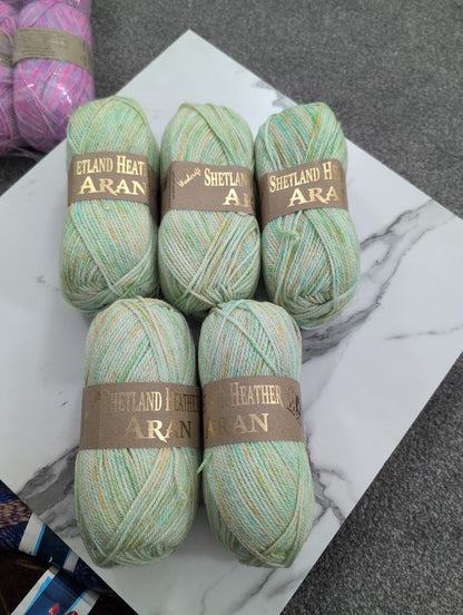 Woolcraft Shetland Heather Aran Knitting Crochet Yarn Wool - 5x100g Balls - 22 Spring