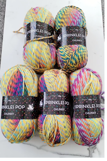 Cygnet Sprinkles Pop Chunky Knitting Crochet Yarn Wool -5x100g Balls - Shade 640