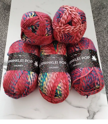 Cygnet Sprinkles Pop Chunky Knitting Crochet Yarn Wool - 5x100g Balls - 645 Red Velvet