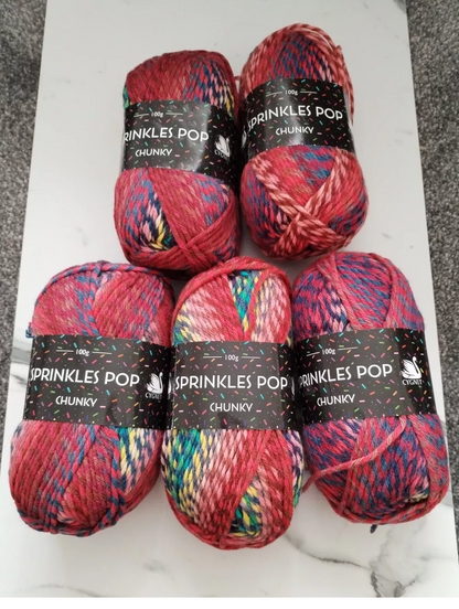 Cygnet Sprinkles Pop Chunky Knitting Crochet Yarn Wool - 5x100g Balls - 645 Red Velvet